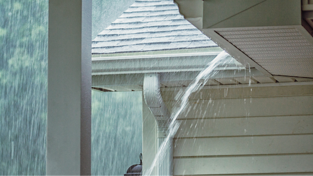 rain water running off roof with no gutters