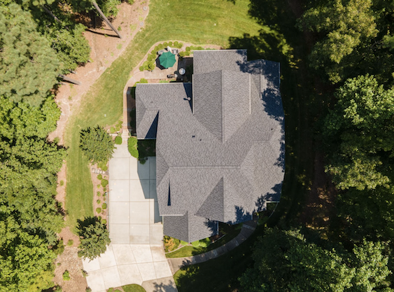 Aerial View of Home with Solar Panels 